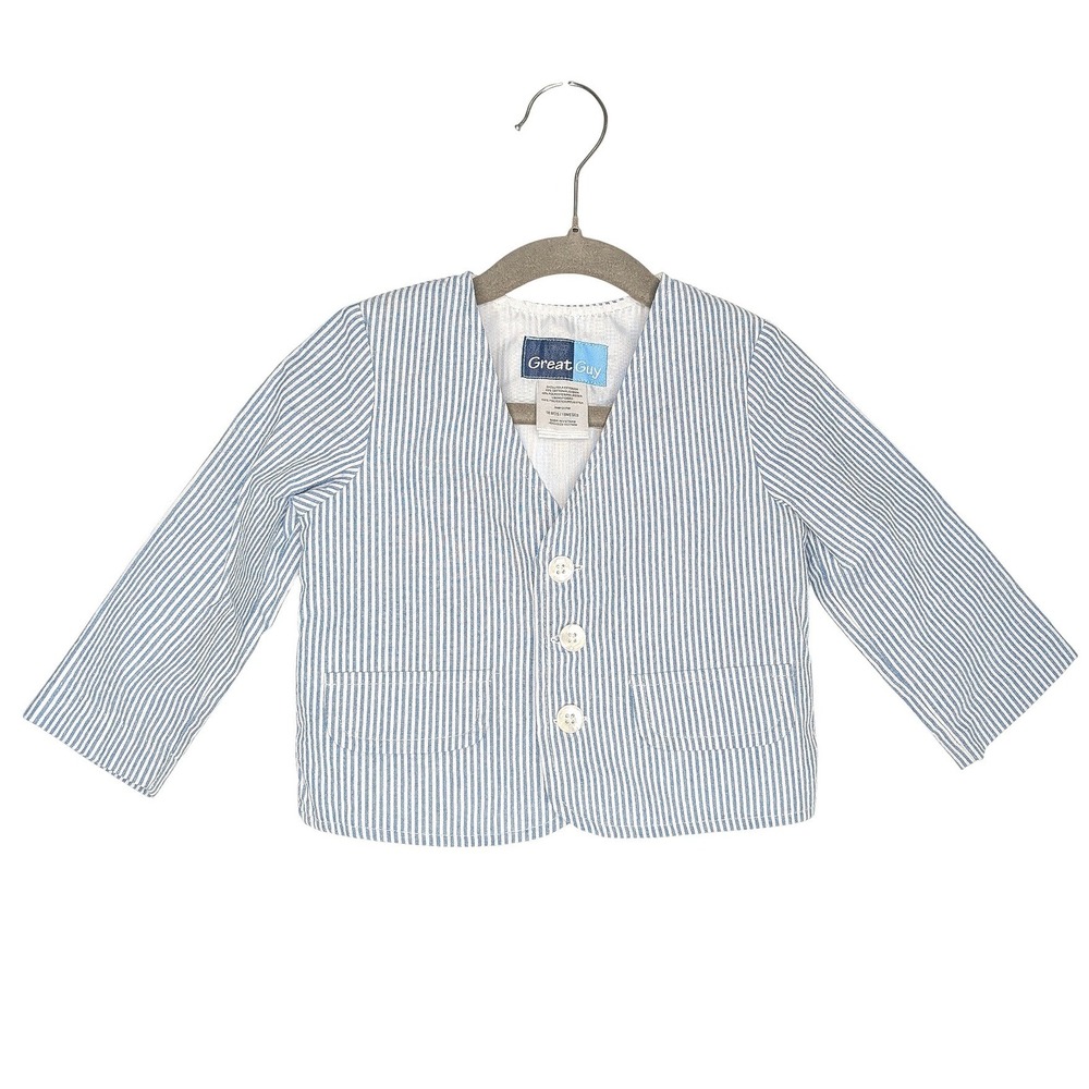 Great Guy Blazer Kids 18 Months Blue White Seersucker Stripe Formal Dress Jacket